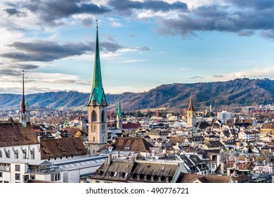 Scenery  of old town of Zurich, Switzerland from University hill.