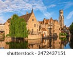 Scenery of the Rosary Quay, Rozenhoedkaai in Dutch, located in Bruges, Belgium