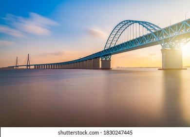 Scenery of Shanghai-Sutong Highway and Railway Bridge across the Yangtze River