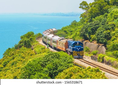 Scenery Of Southern Taiwan With Railway And Train