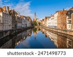 Scenery of Spiegelrei, a watercourse and street in the center of Bruges, Belgium.