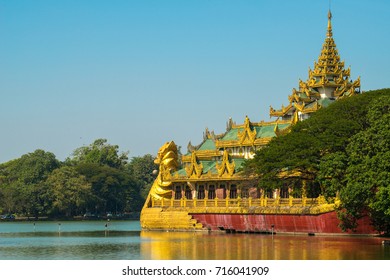 The Scenery View Of Kandawgyi Lake In Yangon Township Of Myanmar.