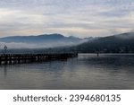 A scenery view from Rocky Point park and Buntzen Lake park in a heavy fog day of early winter, Port Moody, BC, Canada