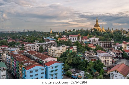 Scenery View Of Shwedagon Pagoda An Iconic Landmark Of Yangon Township Of Myanmar.