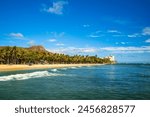 scenery of waikiki beach and diamond head mountain in Oahu island, Hawaii