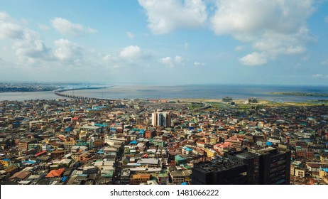 Scenic Aerial Landscape View Of Lagos Island Nigeria Skyline