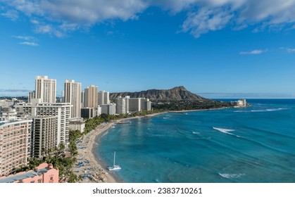 Scenic aerial panoramic Waikiki Beach vista, Honolulu, Hawaii - Powered by Shutterstock