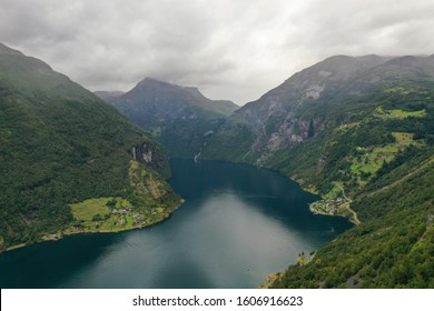 Scenic aerial view of Geiranger fjord during summertime, Norway. - Shutterstock ID 1606916623