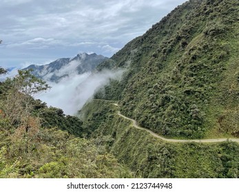 Scenic Aerial View On Bolivian Andes With Road Of Death, Bolivia