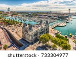 Scenic aerial view of Port Vell from the top of Columbus Monument, Barcelona, Catalonia, Spain