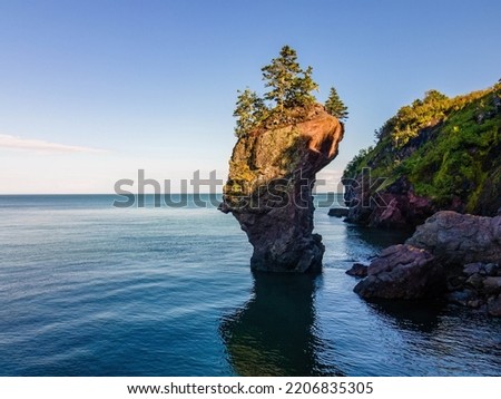 Scenic Aerial view of Quaco Head rock UNESCO Fundy Biosphere Reserve in Canada