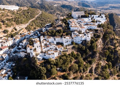 Scenic aerial view of small mountain Spanish village of Casares with Moorish cliff-hugging buildings - Powered by Shutterstock