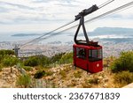 Scenic aerial view of Toulon city and French Mediterranean coast from cableway on Mount Faron