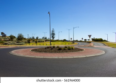 Scenic approach to Ocean Beach Bunbury Western Australia from the roundabout leading to Ocean Drive on a fine sunny afternoon in mid summer with landscaped gardens on one side.