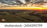 Scenic argiculture farm fields of Western Plains around Dubbo city of NSW, Australia - aerial sunrise panorama.