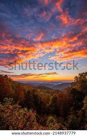 Scenic autumn sunrise, Blue Ridge Parkway, North Carolina