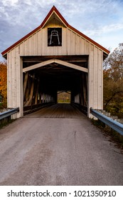 A Scenic, Autumn View Of The Mechanicsville Covered Howe Through Truss Bridge In Ashtabula County, Ohio.