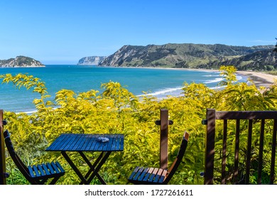 Scenic Balcony Overlooking A Remote Beach On New Zealand's East Coast, North Island