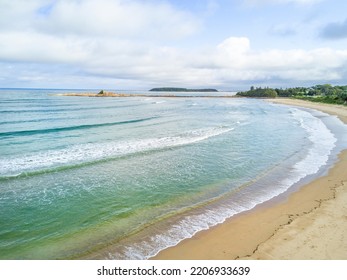 Scenic Beach Views To Mossy Point Australia With Pretty Sky With Soft Fluffy Clouds And Gentle Waves Lap The Sea Shore