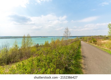 Scenic Bike Path Down To The Markkleeberger Lake Near Leipzig In Early Spring