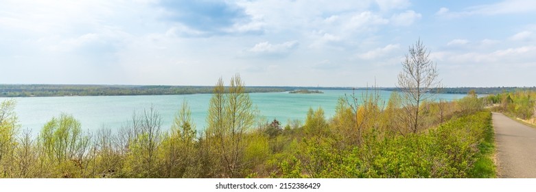 Scenic Bike Path Down To The Markkleeberger Lake Near Leipzig In Early Spring