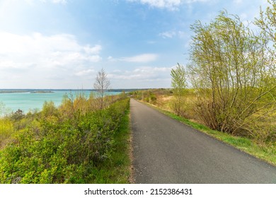 Scenic Bike Path Down To The Markkleeberger Lake Near Leipzig In Early Spring