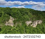 Scenic bluffs at the Mississippi Palisades State Park along the Mississippi River in Illinois 