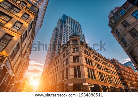 Scenic Boston downtown financial district and city skyline