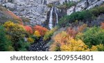 Scenic Bridal Veil falls at Provo Canyon in Utah during autumn time