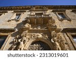 Scenic cloister view of the Baroque style Collegio dei Gesuiti a Roman Catholic Jesuit College in Piazza Plebiscito, Mazara del Vallo Sicily, Italy.