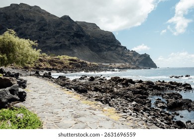 Scenic Coastal Path Along Rocky Shoreline with Majestic Cliffs and Blue Sky in Tenerife, Buenavista del Norte
 - Powered by Shutterstock - Get 15% off with code: PIKWIZARD15