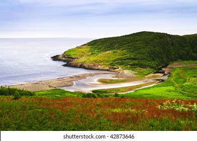 Scenic Coastal View Of Rocky Atlantic Shore In Newfoundland, Canada