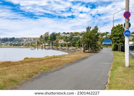Scenic cycle route along Otago Harbour near Dunedin in  South Island of New Zealand