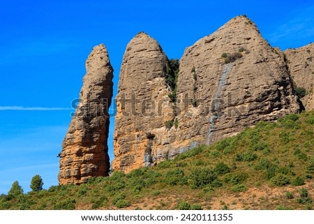 Scenic the dangerous Mallos cliffs. Province of Huesca, Aragon. Romantic trip to northern Spain. The magical nature of Spain. 