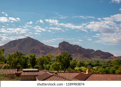 Scenic desert landscape in Scottsdale, Phoenix,Arizona, Camelback Mountain features the shape of a camel and is a popular hike for locals and tourists.