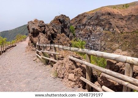 Scenic footpath made of fine sharp volcanic tuff to the top of the Vesuvius volcano, Mount Vesuvius, Italy