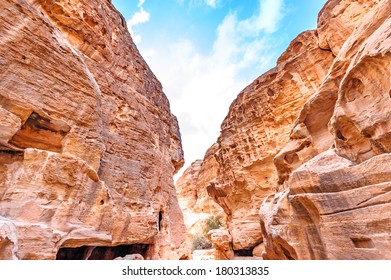 Scenic gorge in the Nabataeans ruins of Siq al-Barid, Jordan. It is known as the Little Petra. 