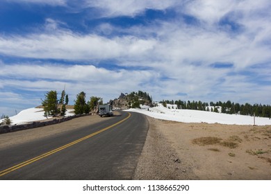 A Scenic Highway (Rim Drive) In Crater Lake National Park, Oregon, USA