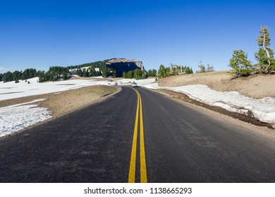 A Scenic Highway (Rim Drive) In Crater Lake National Park, Oregon, USA