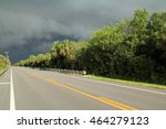 The scenic and historic Tamiami Trail as it heads into a summer thunderstorm in the Florida Everglades