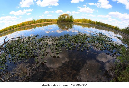 Scenic Kensington Lake In Michigan In Fish Eye View