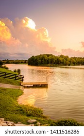 Scenic Lake In Bluegrass Region Of Kentucky At Sunset