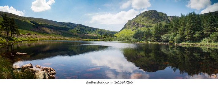 Scenic Lake And Mountains Reflection Of Glentanassig Woods In The Dingle Peninsula, County Kerry, Ireland