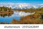 scenic lake reflections in Autumn. Grand Teton National Park.