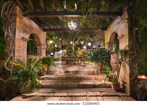 Scenic Landscape Arabic Garden Night Illuminated Stock Photo Edit