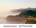 Scenic landscape of Bixby Bridge at Big Sur in California on the 101 Pacific Coats Highway