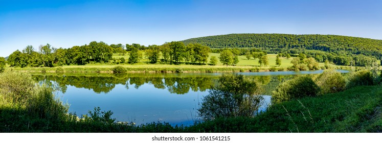 Scenic Landscape In The French Jura Region At River Doubs