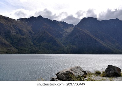 Scenic landscape of Lake Wakatipu along the Southern Scenic Route to Queenstown.