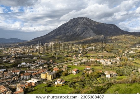 Scenic landscape with Mount Taburno seen from Montesarhio, Campania, Italy