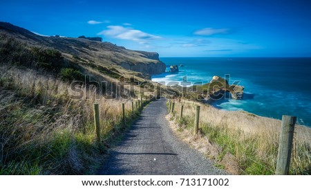 Scenic Landscape of Tunnel beach, Dunedin, South island of New Zealand